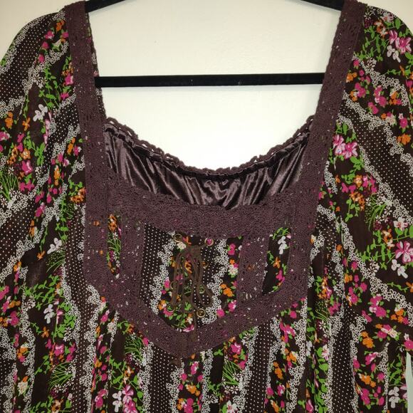 Crazy Angel Peasant Top 2X 3X Cottage Core Floral Sheer Lined BOHO Festival VTG - Picture 4 of 16